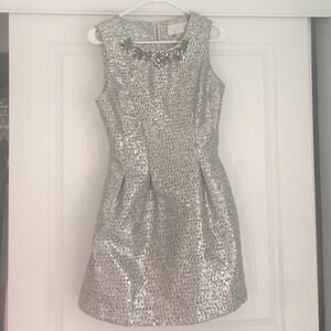 Fit and flare silver metallic dress
